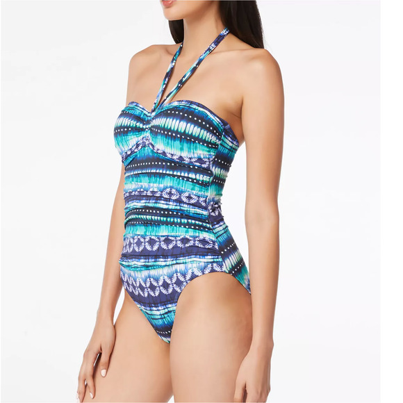 BLEU BY ROD BEATTIE Printed Blue Bandeau One-Piece Swimsuit 10 NWT - Picture 3 of 3